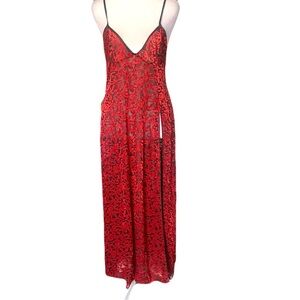 Vintage Shirley of Hollywood Medium Red & Black Velvet Burnout Sheer Nightgown